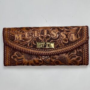 Vintage Handmade Melissa Women Wallet Bag  Clutch Leather Size Appropriate 9X4”
